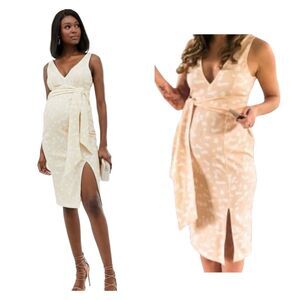ASOS Cream White Sleeveless V-neck Side Slit Maternity Midi Dress, Size 14